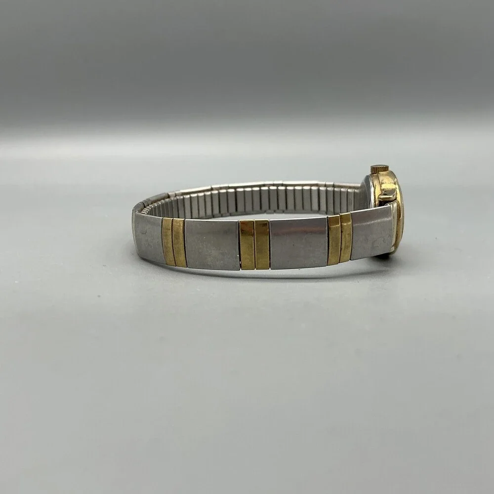 Timex Womens Watch 18mm Champagne Dial Two Tone Gold Silver Stretch New Battery